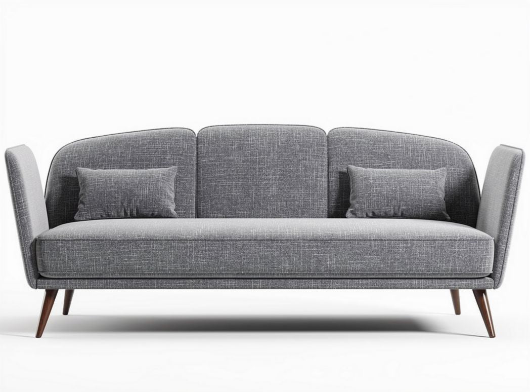 Modern grey fabric sofa with removable cushions and wooden legs 200 x 90 x 75cm