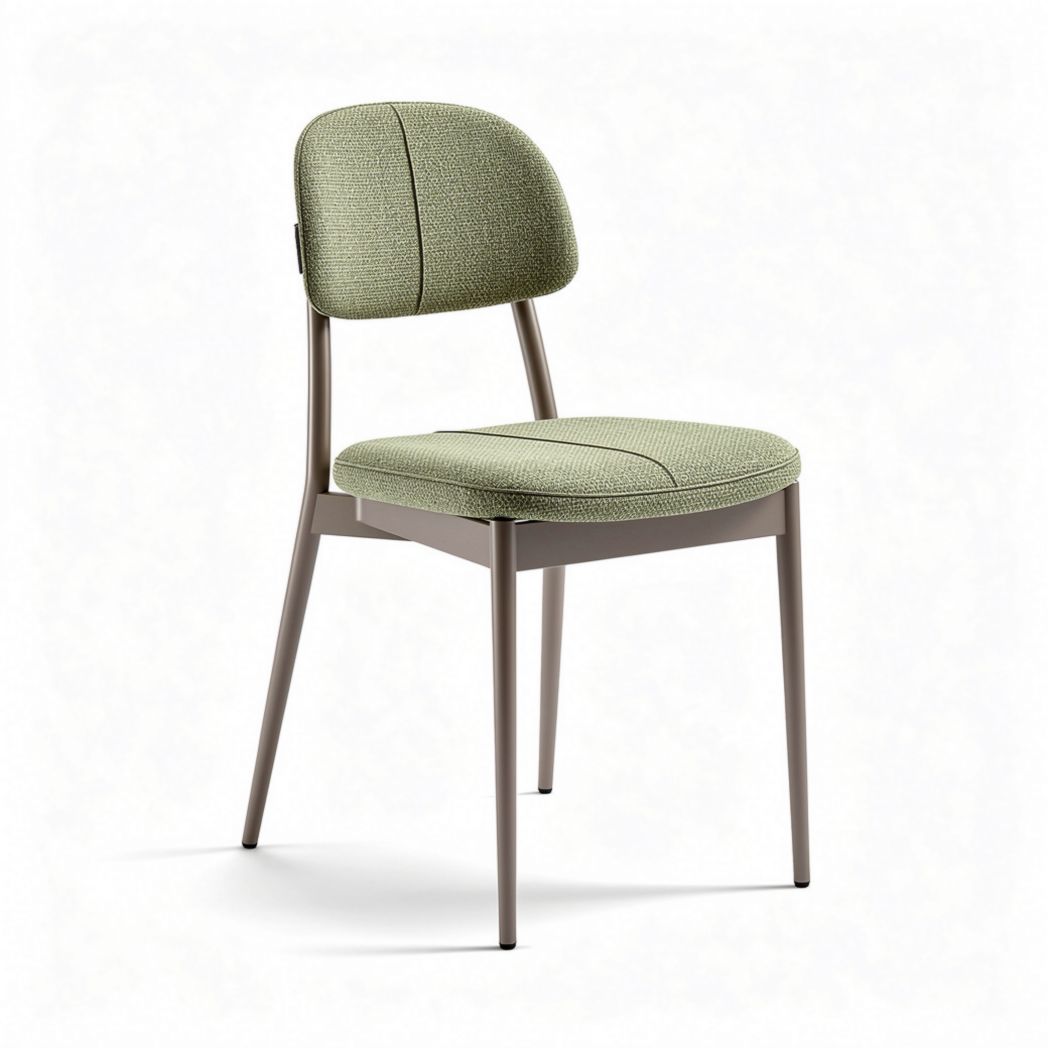 Upholstered dining chair in green fabric with metal frame 45 x 45 x 85cm
