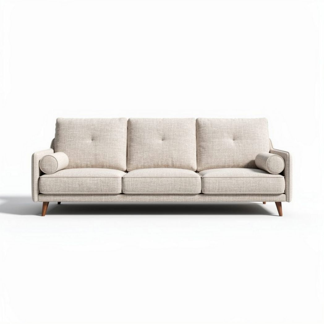 Fabric sofa with removable cushions in beige 200 x 90 x 85cm