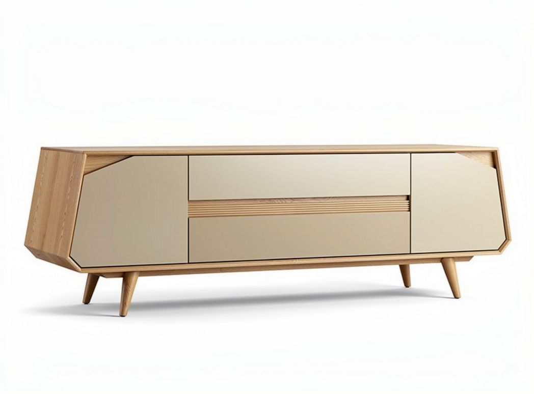 Modern wood sideboard with cream finish and tapered legs 150 x 45 x 50cm