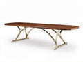 Solid wood dining table with metal legs 200 x 100 x 75cm brown and gold