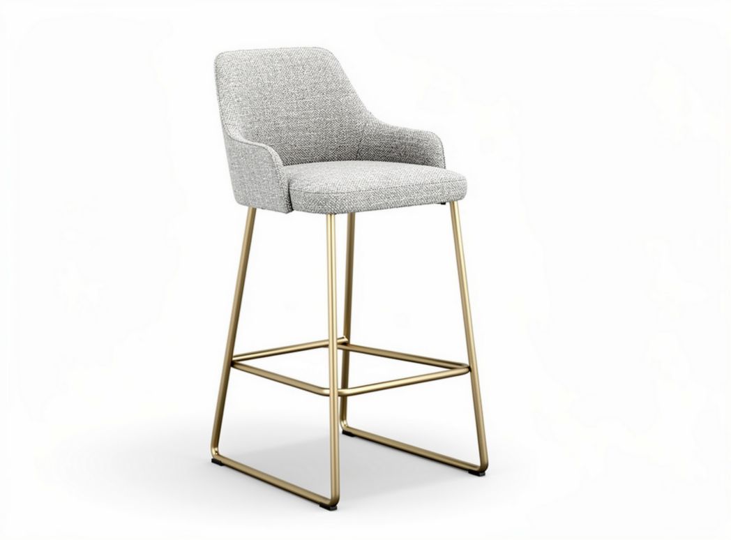 Bar stool with gray fabric upholstery and gold metal frame 50 x 50 x 100cm