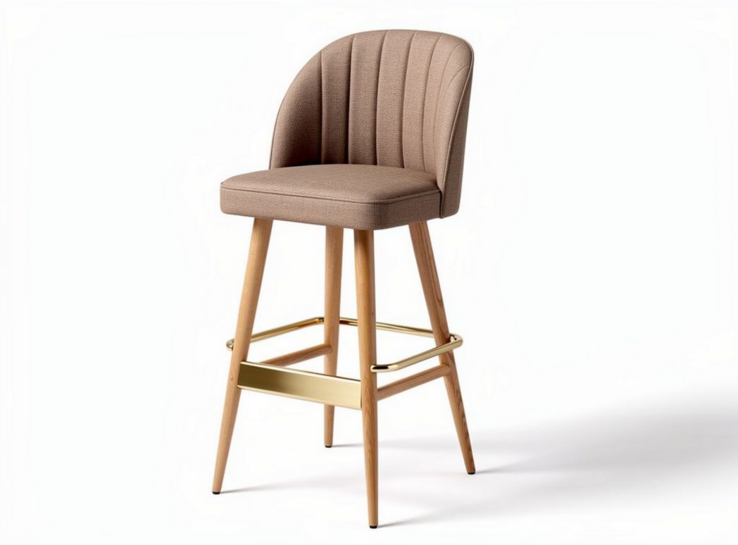 Fabric bar stool with curved backrest and wooden legs 40 x 40 x 90cm