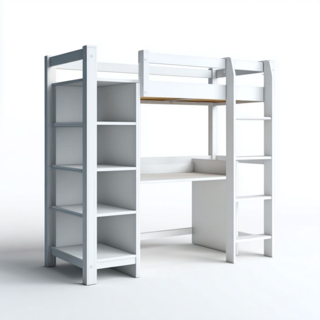 Wooden loft bed with desk and storage cabinet natural finish 200 x 100 x 150cm