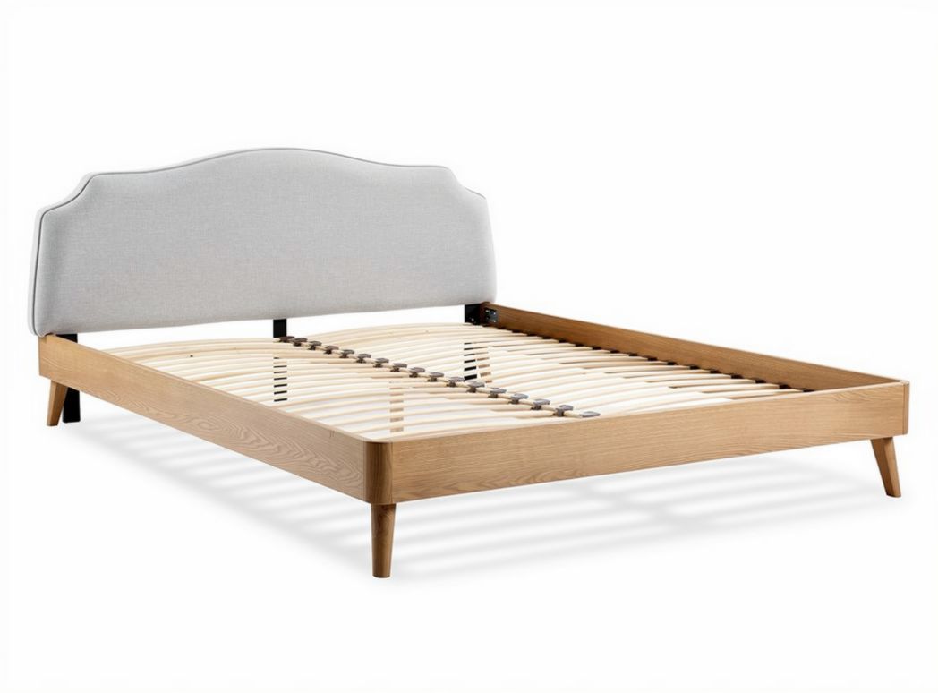 Wooden bed frame with upholstered headboard and slatted base 200 x 160 x 100cm