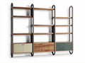 Wood and metal shelving unit with two cabinets and five shelves 180 x 30 x 150cm