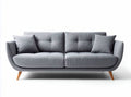 Mid-century modern gray fabric sofa with wooden legs and three cushions 180 x 90 x 75cm