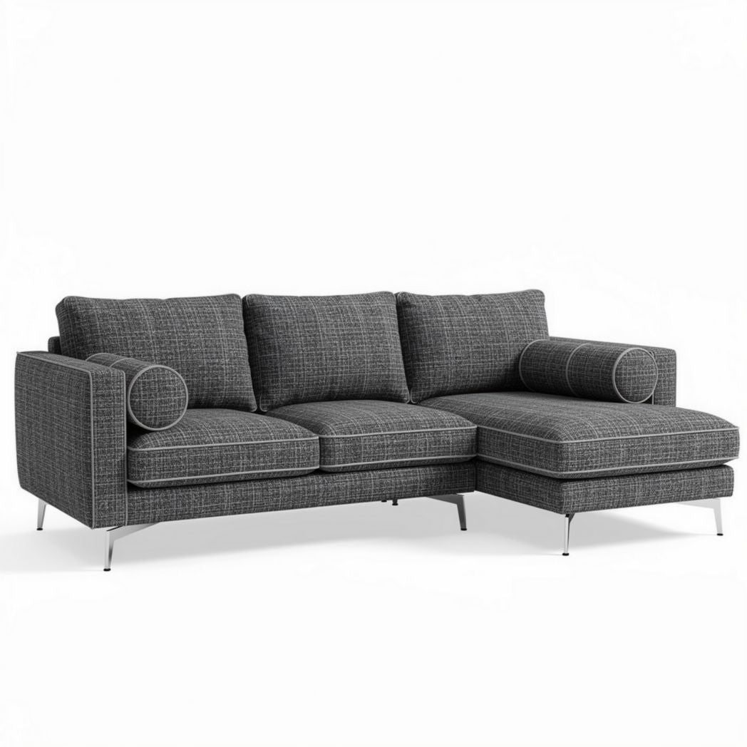 Sectional sofa in gray fabric with removable cushions 220 x 90 x 85 cm